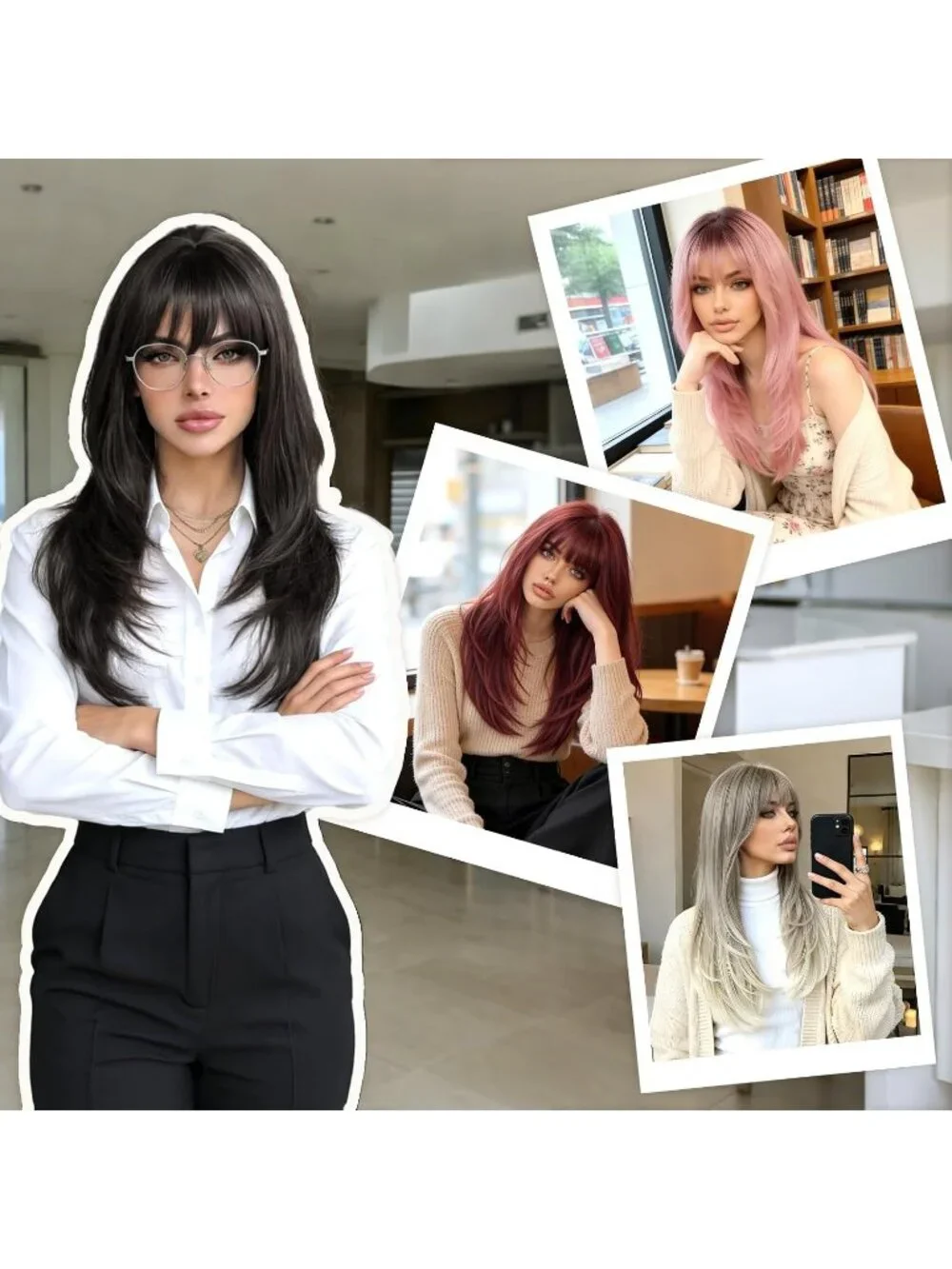 Women's Pink Blonde 24 Inch Natural Synthetic Long Straight Sleek Layered Wigs